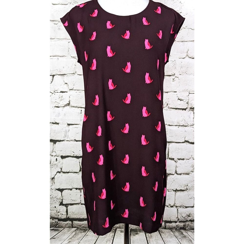 ANN TAYLOR LOFT Whimsical Novelty Cat Print Shift Twee Dress Pockets Small